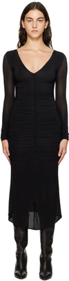 Isabel Marant Black Longsleeve V-neck Midi Dress In 01bk Black