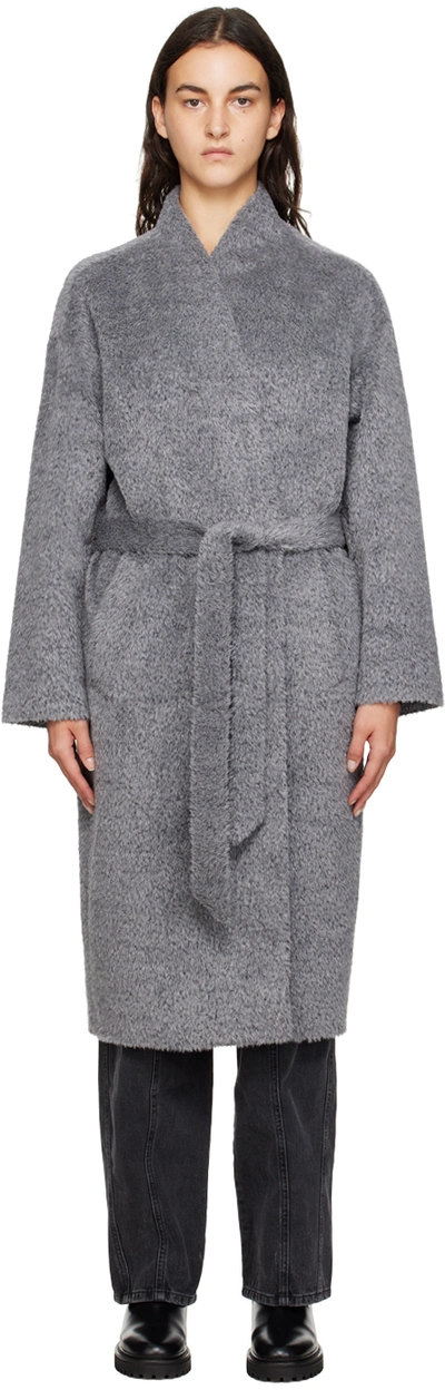 Isabel Marant Tie-waist Wool-blend Coat In Grey