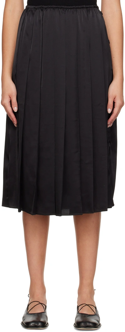 Simone Rocha Pleated 缎面中长半身裙 In Black