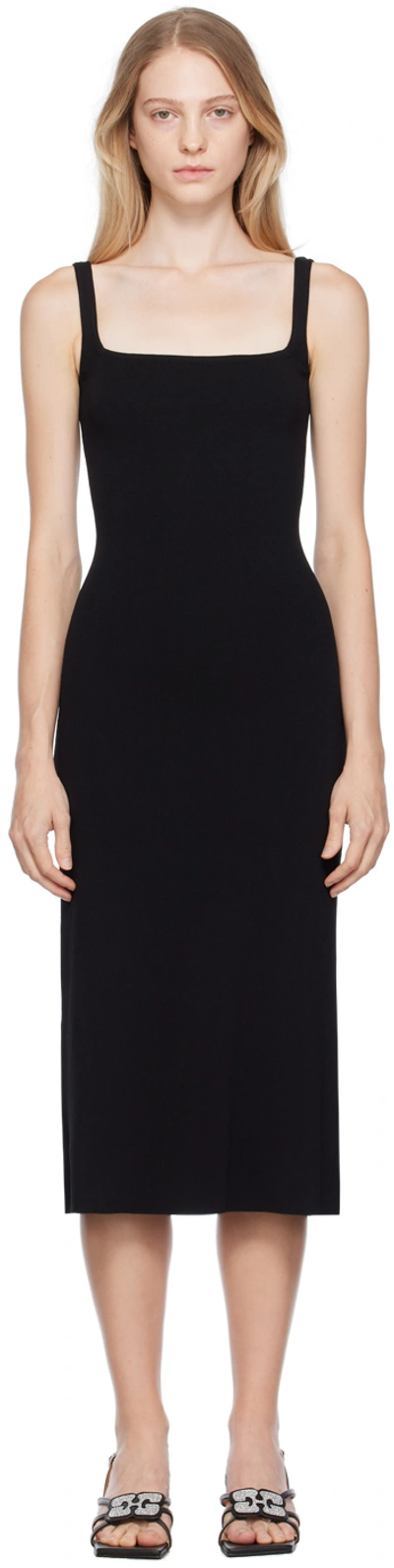 Staud Black Paityn Midi Dress In Blk Black