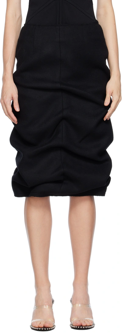 We11 Done Black Tucked Midi Skirt