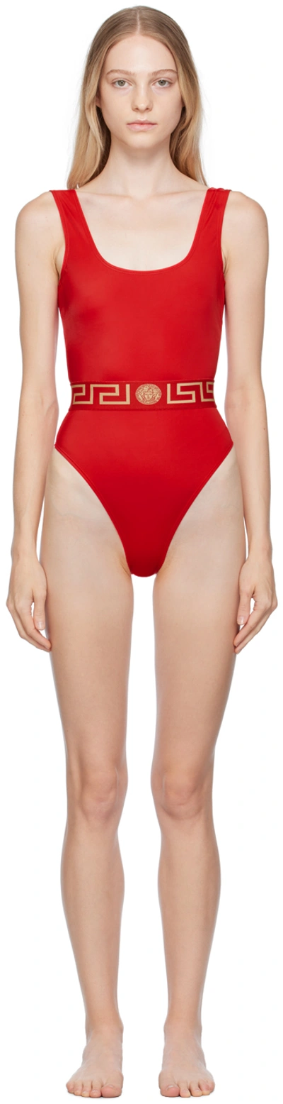 Versace Red Greca Swimsuit In A1203 Red