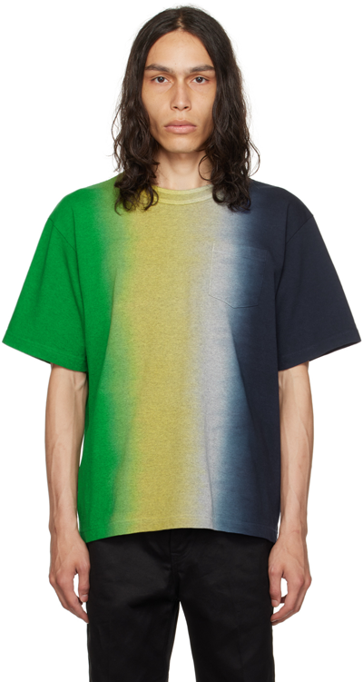 Sacai Tie-dyed Cotton-jersey T-shirt In Green,navy