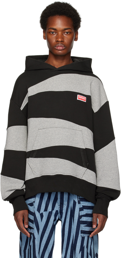 Kenzo Dazzle Stripe Oversized Hooded Sweatshirt In Noir