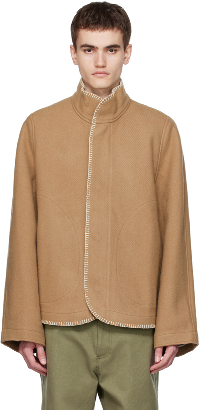 3man Beige Blanket Jacket In Camel