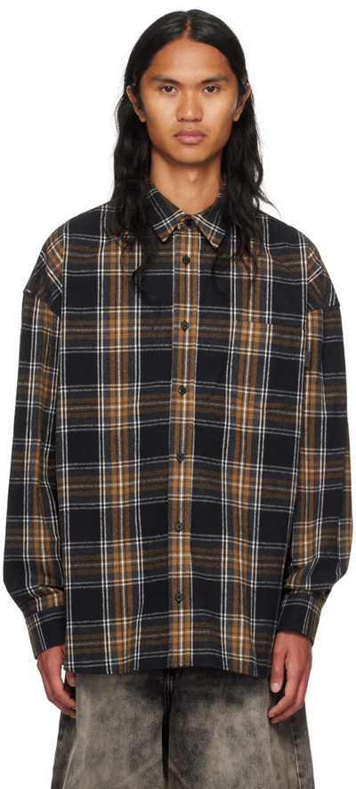 Juunj Oversized Check Shirt In D Brown