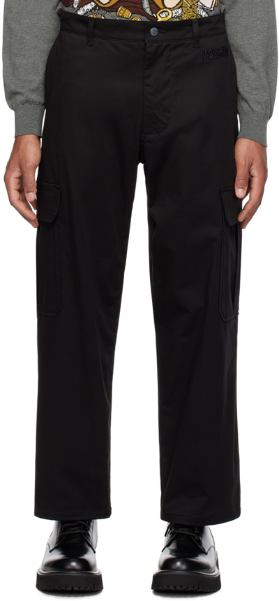 MOSCHINO BLACK EMBROIDERED CARGO PANTS