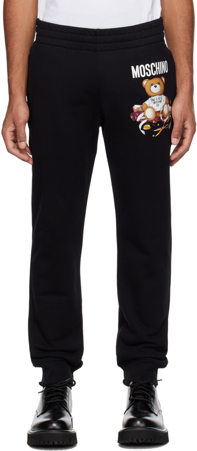 Moschino Teddy Bear-print Cotton Track Trousers In Black