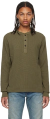 Rag & Bone Men's Garment-dyed Waffle Henley Shirt In Olive