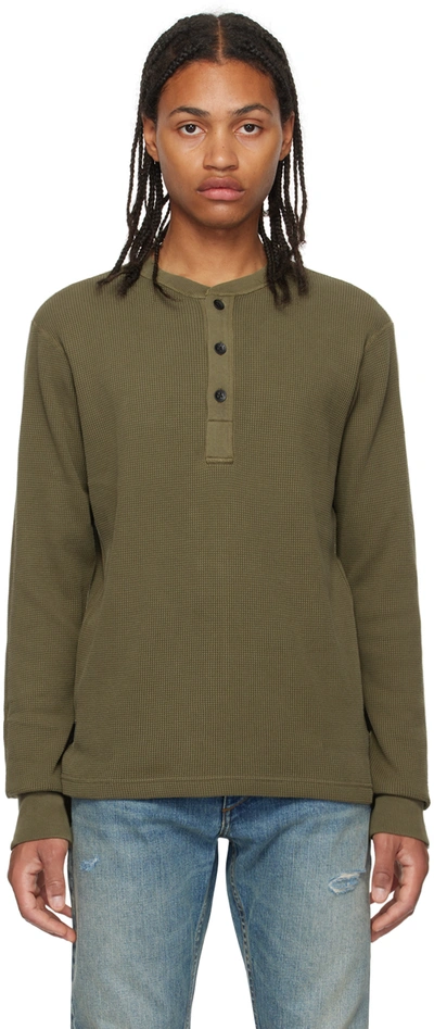 Rag & Bone Men's Garment-dyed Waffle Henley Shirt In Olive