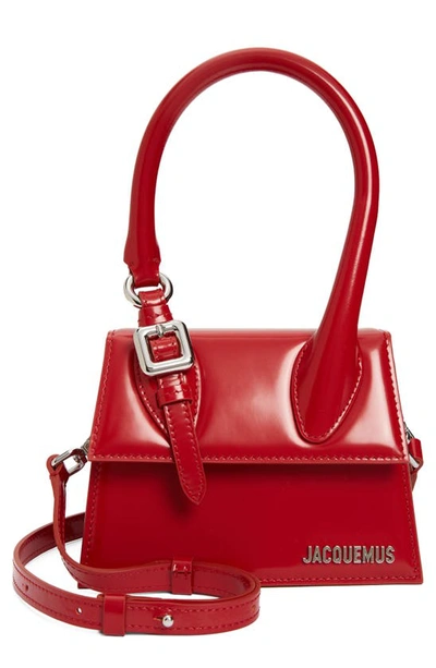 Jacquemus Le Chiquito Moyen Buckle Leather Top Handle Bag In Red 470