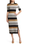 Hugo Boss Structured-stripe Dress In Stretch-cotton Jersey In Iconic Honeycomb Fantasy