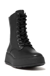 FITFLOP F-MODE LACE-UP LEATHER FLATFORM COMBAT BOOT