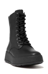 Fitflop F-mode Lace-up Leather Flatform Combat Boot In All Black