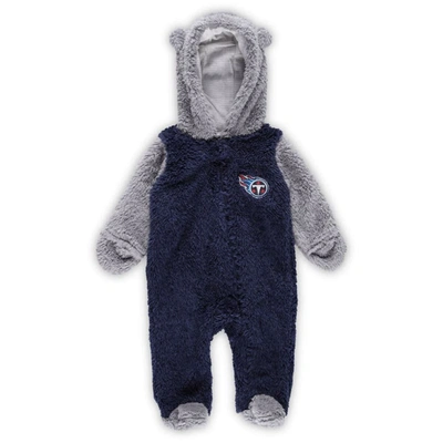 Outerstuff Baby Boys And Girls Navy, Gray Tennessee Titans Game Nap Teddy Fleece Bunting Full-zip Sleeper In Navy,gray