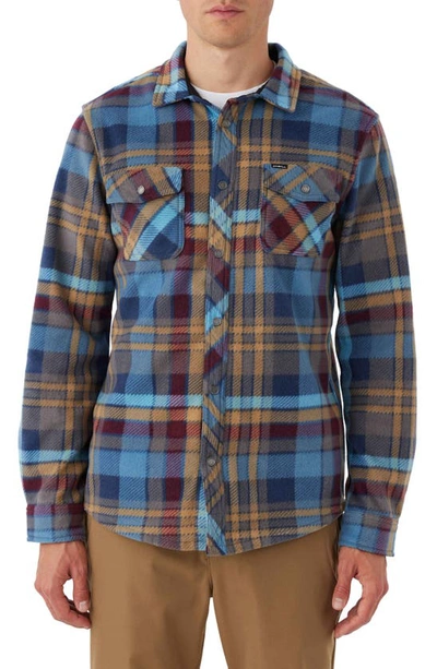 O'neill Glacier Check Fleece Snap-up Shirt In Blue Shadow