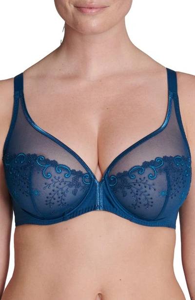 Simone Perele Delice Sheer Underwire Plunge Bra In Prestige Blue