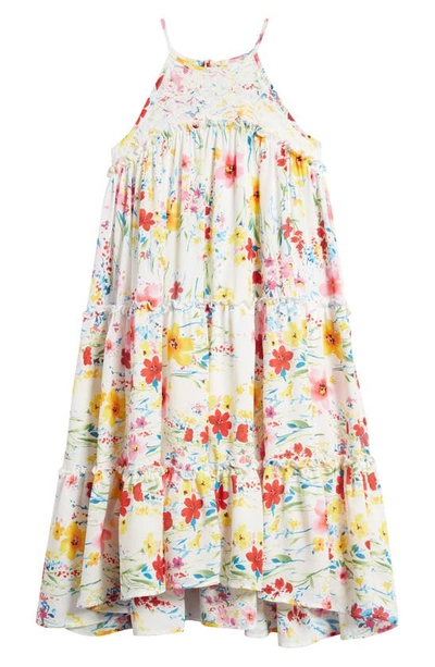 Ava & Yelly Kids' Floral Lace Bodice Trapeze Dress In Off White