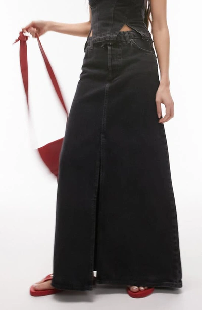 Topshop Denim Maxi Skirt In Black
