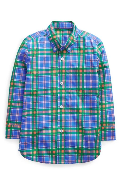 Mini Boden Kids' Plaid Long Sleeve Cotton Button-down Shirt In Green Check