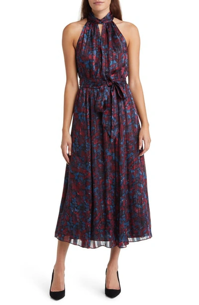 Anne Klein Floral Twist Neck Keyhole Dress In Red