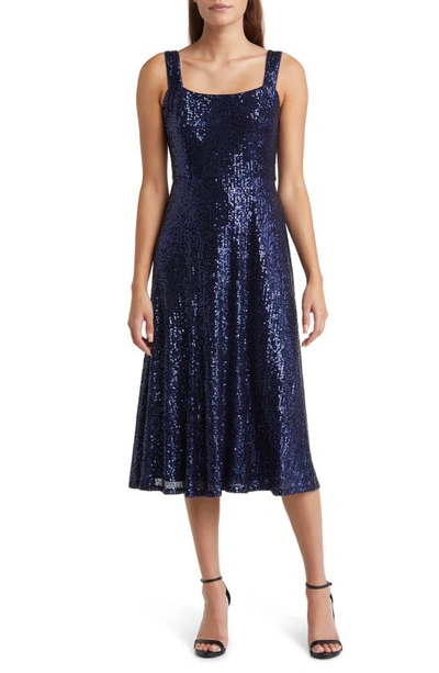 Anne Klein Sequin Midi Cocktail Dress In Distant Mountain