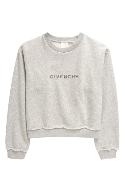 Givenchy Kids' Logo-embroidered Cropped Sweatshirt In Grey Marl