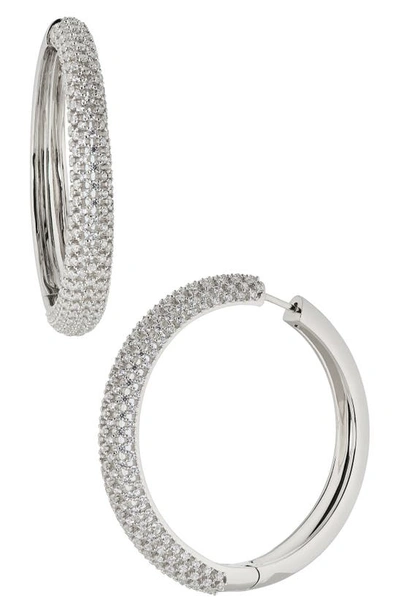 Nadri Large Cleo Pavé Cubic Zirconia Hoop Earrings In Rhodium