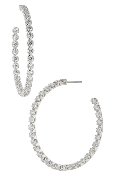 Nadri Large Cleo Cubic Zirconia Inside Out Hoop Earrings In Rhodium