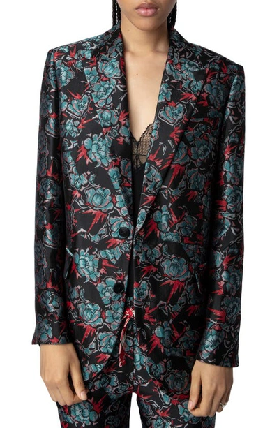 Zadig & Voltaire Floral-jacquard Single-breasted Blazer In Noir