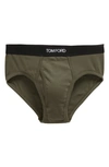 Tom Ford Cotton Stretch Jersey Briefs In Military Green