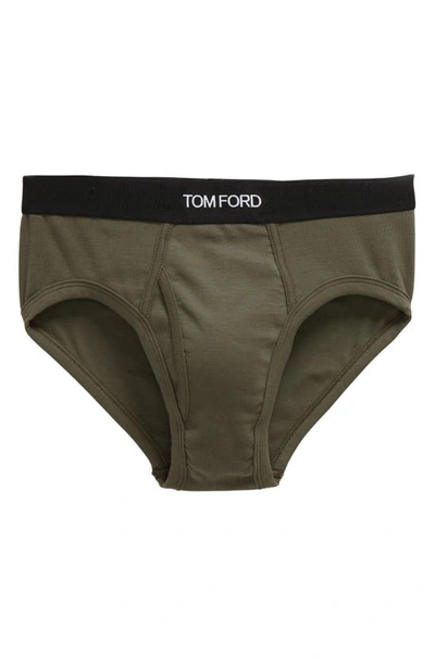 Tom Ford Cotton Stretch Jersey Briefs In Military Green