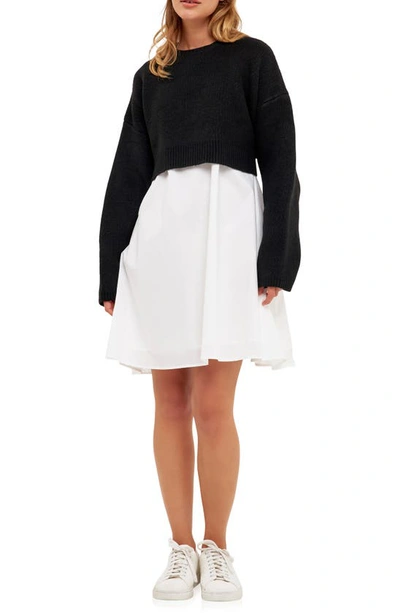 English Factory Sweater With Poplin Minidress In Black/white
