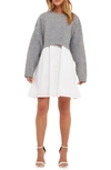 English Factory Sweater With Poplin Minidress In Heather Grey/ White