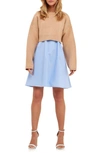 English Factory Sweater With Poplin Minidress In Tan/ Powder Blue