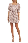 English Factory Floral Puff Sleeve Linen Blend Minidress In Pink Multi