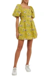 ENGLISH FACTORY ENGLISH FACTORY FLORAL PRINT CUTOUT BACK PUFF SLEEVE MINIDRESS