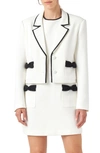 English Factory Women's Bow Contrast Tweed Blazer In Ivory/black