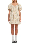 Free The Roses Patchwork Puff Sleeve Babydoll Dress In Multi