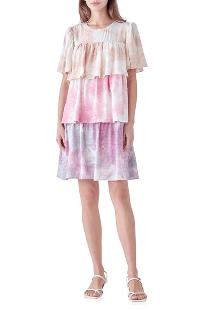 Free The Roses Tie Dye Swiss Dot Tiered Dress In Pink Multi