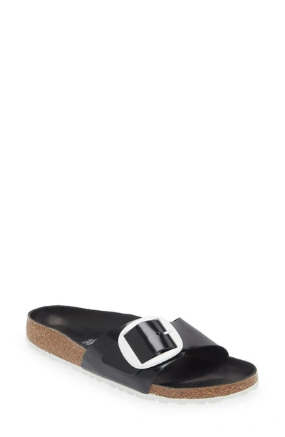 Birkenstock Women's Madrid Big Buckle Slide Sandals - 150th Anniversary Exclusive In Midnight Oiled Leather,shearling
