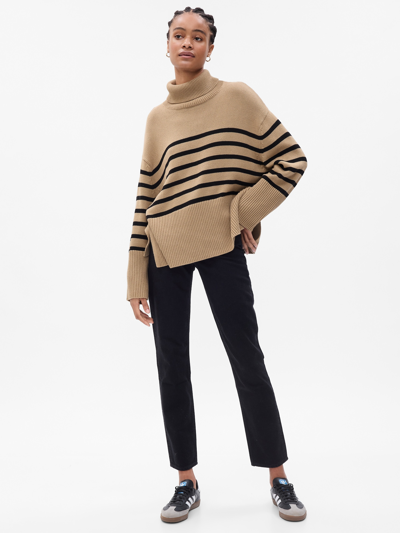 Gap 24 7 Split hem Turtleneck Sweater In Camel Tan Stripe ModeSens