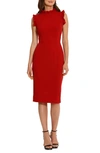 Maggy London Ruffle Mock Neck Sheath Dress In Savvy Red