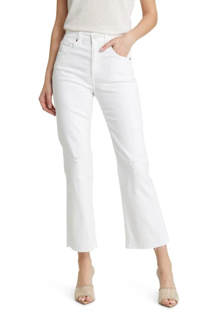 Ag Kinsley Raw Hem High Waist Ankle Flare Jeans In Authentic White Destructed