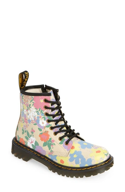 Dr. Martens' Kids' Youth 1460 Floral Mash Up Leather Lace Up Boots In Parchment Beige