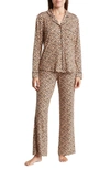 Nordstrom Rack Tranquility Long Sleeve Shirt & Pants Two-piece Pajama Set In Beige Almond Spaced Leopard
