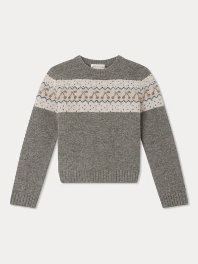 Bonpoint Kids' Tinoa Intarsia-knit Wool Sweater In Gray