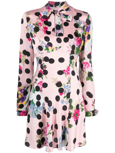 Msgm Polka-dot Pattern Pussy-bow Minidress In Pink