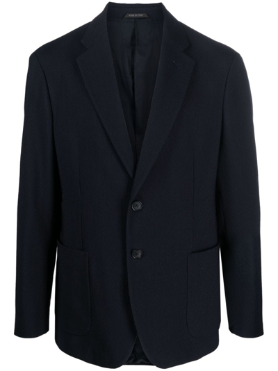 Giorgio Armani Micro-canneté Effect Notched-lapel Blazer In Blue