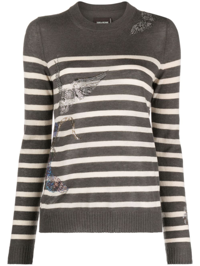 Zadig & Voltaire Rhinestone-detail Cashmere Jumper In Grey